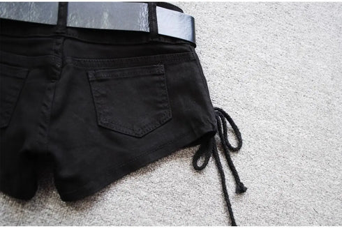 Low Rise Denim Shorts with Lace-Up Detail