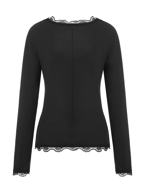 New Women´s Crop Tops, Long Sleeve Solid Color Jagged V Neck Lace Hem Button Down Slim Fit Shirt