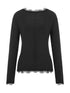 New Women´s Crop Tops, Long Sleeve Solid Color Jagged V Neck Lace Hem Button Down Slim Fit Shirt