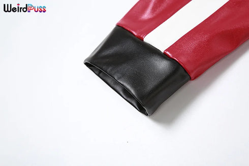 Weird Puss Faux Leather Varsity Jacket for Women