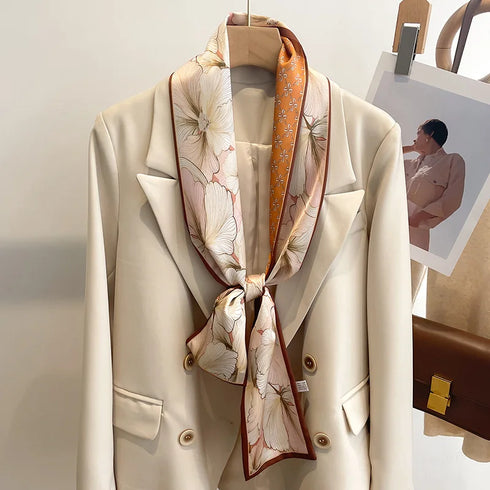 50 Color New Women Silk Printed Design Scarf Shawl Fashion Luxury Long Narrow Small Silk Scarves for Stylish Headbands and Headscarves