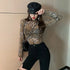 Women’s Leopard Print Turtleneck Long Sleeve Top