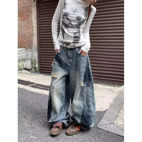 Vintage Wide Leg Denim Jeans for Women