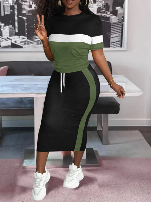 Summer Women's Striped Half Skirt Set
