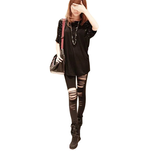 Hollow Out Ripped Leggings for Women