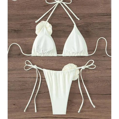 Floral Halter Strappy Bikini Set for Women