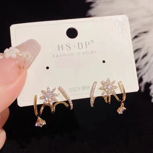 Inlaid Zircon Gold Colour Flower Earrings Unique Design Fashion Jewelry