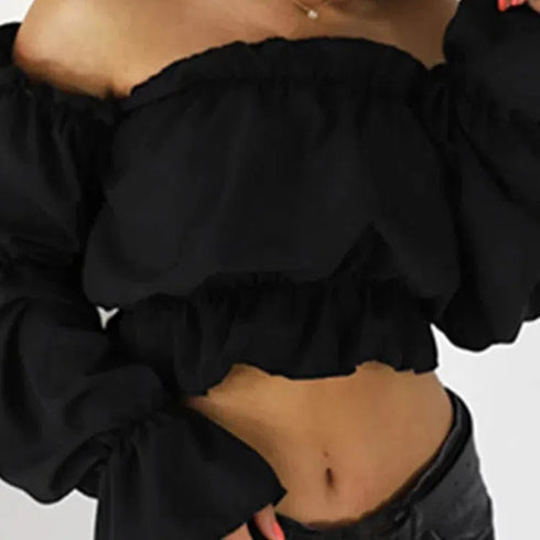 Candy Colour Off Shoulder Crop Top with Dot Print