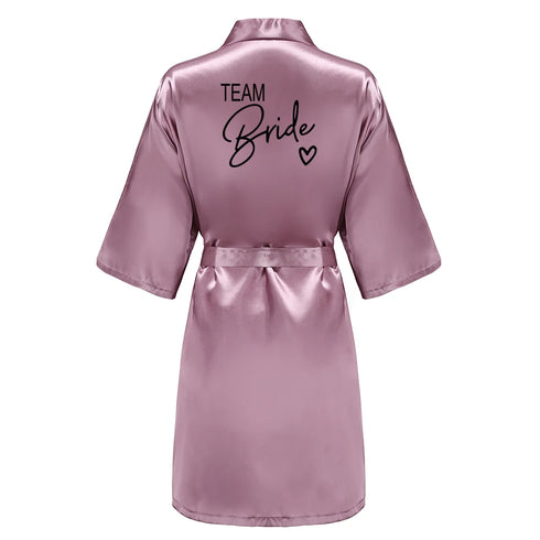 Team Bride Satin Robe with Black Letters