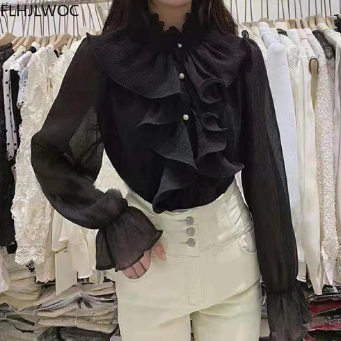 Elegant Ruffled White Blouse for Office Wear