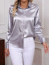 Elegant Turn-down Collar Button-front Satin Long Sleeve Women's Shirt for Daily Commute And Business Casual Wear