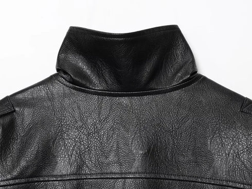 MUJER Black Faux Leather Bomber Jacket for Women
