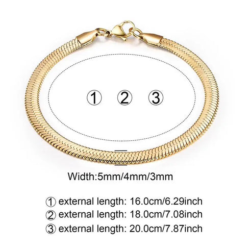 Stainless Steel Snake Chain Bracelet with Gold Charm
