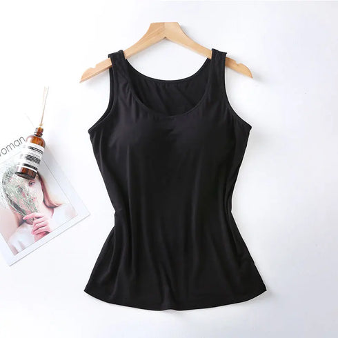 Women's Vest Tops with Built In Bra Padded Slim Fit Casual