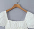 2023 Sexy Corset White Ruched Chest Square Collar Short Puff Sleeve Shirt Women Cross Lacing up Bandage Waist Bodycon Crop Tops