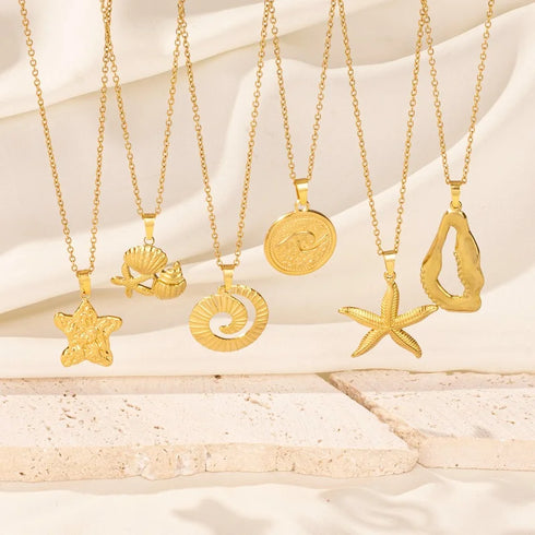Stainless Steel Textured Starfish Pendant Necklace