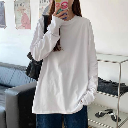 Oversized Long Sleeve O-Neck T-Shirt in Black and White