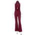 Dulzura Backless Lace-Up Flared Jumpsuit in Wine Red