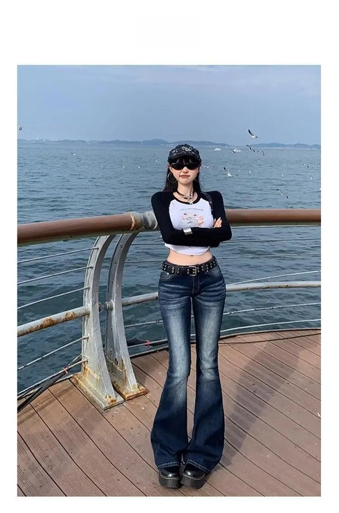 High Waist Flared Women's Jeans in Denim