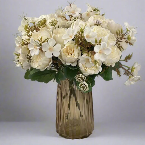 Simulated Peony Bouquet - Silk Artificial Flowers