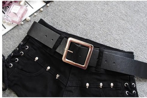 Low Rise Denim Shorts with Lace-Up Detail