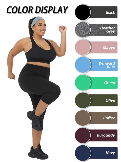 Plus Size High Waisted Tummy Control Capri Leggings