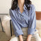 2026 Classic Striped Woman Spring Autumn Blouses Shirt Lady Long Lantern Sleeve Stand Collar Loose Blusas Tops
