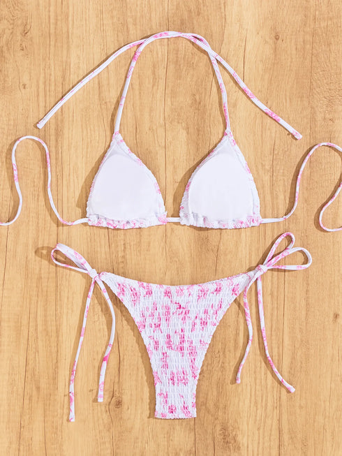 Floral Print Triangle Bikini Set with Brazilian Bottoms