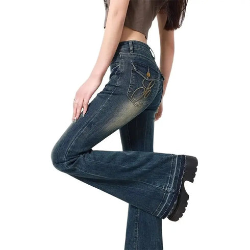 Women's Blue Flare Jeans - Vintage 2000s Style