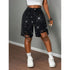 Women's Black Denim Shorts with Distressed Detail