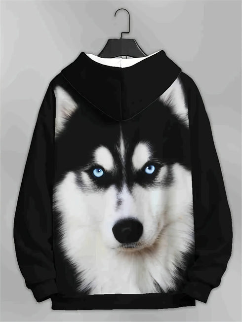 Men's 3D Husky Dog Print Hoodie