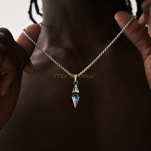 Stylish Blue Stone Geometric Pendant Necklace