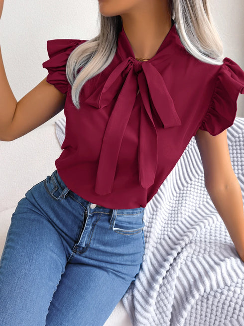 Women's Ruffle Short Sleeve Chiffon Blouse