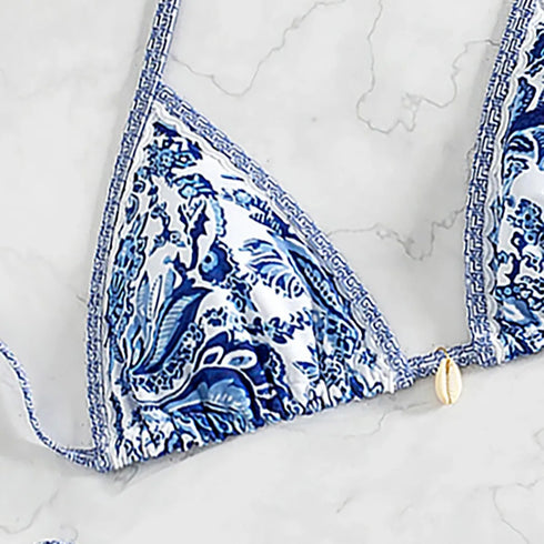 Floral Print Triangle Bikini Set with Brazilian Bottoms