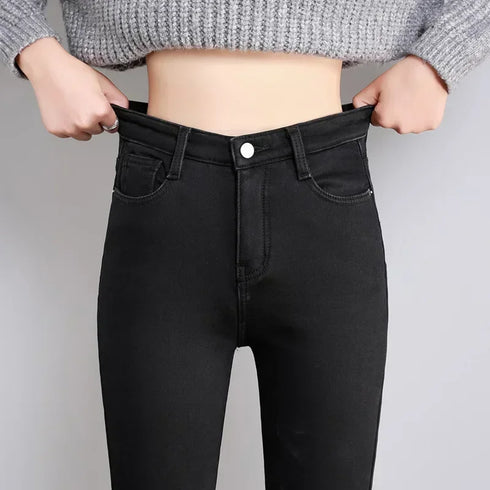 High Waist Thermal Jeans for Women - Warm Plush Denim