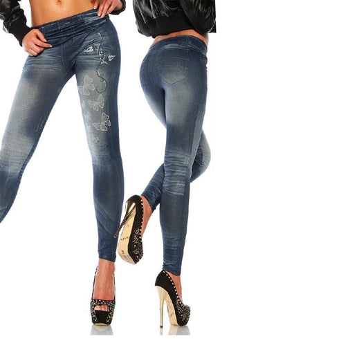Classic Stretchy Slim Leggings in Imitation Denim