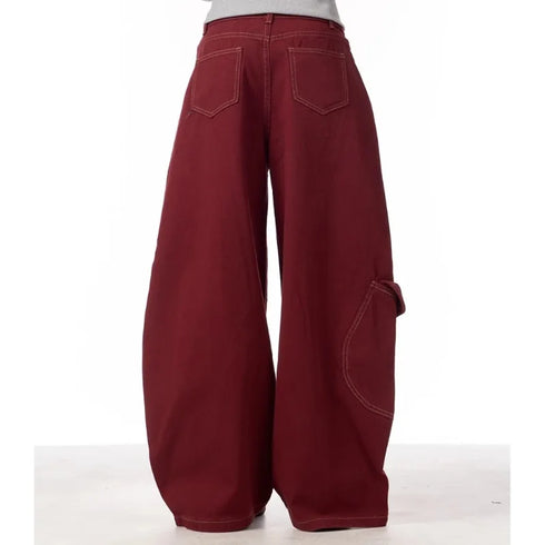 Red Cargo Pants for Women - Wide Leg Casual Trousers