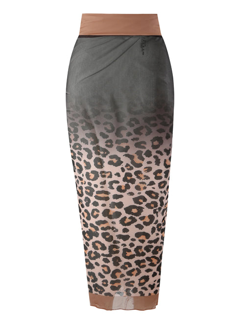 Leopard Print One-Piece Swimsuit with Gauze Skirt