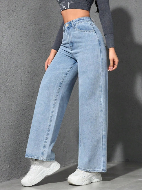 Wide Leg High Waist Denim Jeans for Women