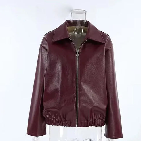 Chic Wine Red Short Jacket for Women