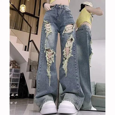 Chic Blue High Waist Loose Flare Jeans