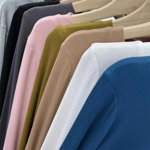 Slim Fit O-Neck Long Sleeve Top for Women