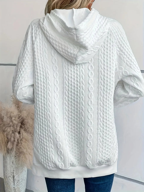 Plus Size Cable Knit Hoodie with Pockets