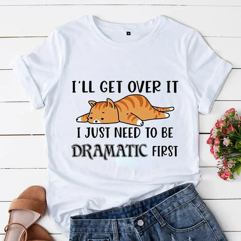 Whimsical Sleepy Ginger Cat Graphic Tee for Women