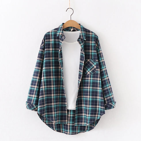 Plaid Flannel Shirt for Women - Casual Long Sleeve Top