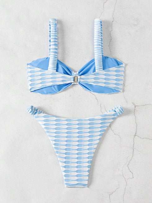 Blue Striped Two-Piece Bikini Set