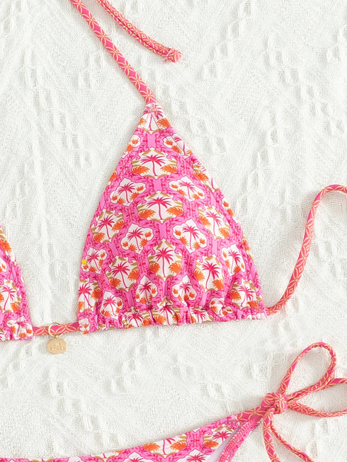Floral Print Triangle Bikini Set with Brazilian Bottoms