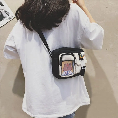 Kawaii Nylon Crossbody Bag with Multiple Pockets