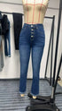 High Waist Blue Denim Jeans with Button Detail