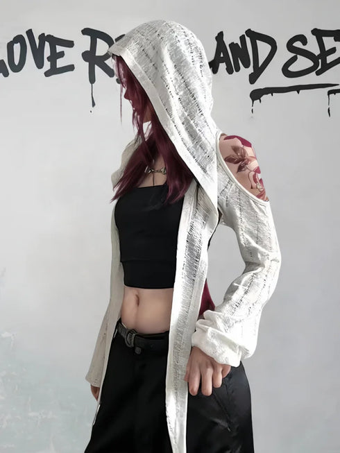 Hooded Long Sleeve Off Shoulder T-shirt